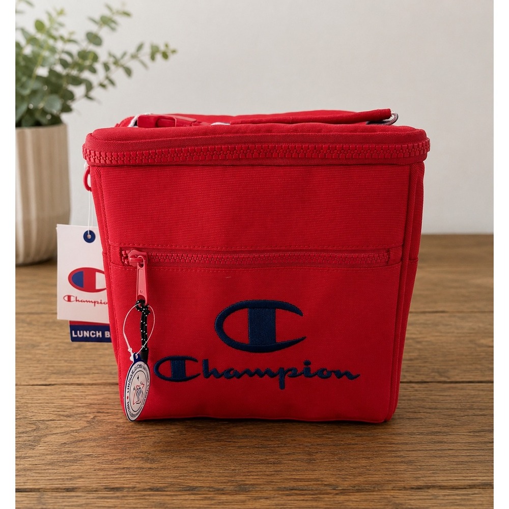 Champion Red Insulated Lunch Bag Embroidered Logo Adjustable Strap NWT